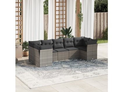 vidaXL 7-dielna záhradná súprava pohoviek s vankúšmi sivá polyratanová