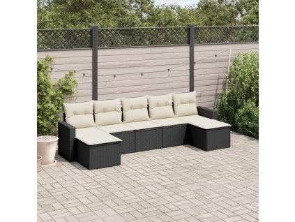 vidaXL 7-dielna záhradná súprava pohoviek s vankúšmi čierna polyratan