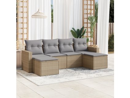 vidaXL 6-dielna záhradná súprava pohoviek s vankúšmi béžová polyratan