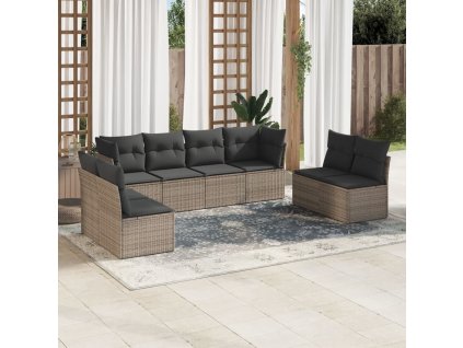 vidaXL 8-dielna záhradná súprava pohoviek s vankúšmi sivá polyratanová