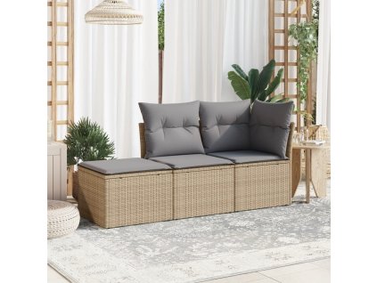 vidaXL 3-dielna záhradná súprava pohoviek s vankúšmi béžová polyratan