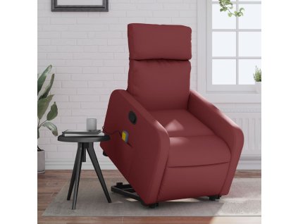 vidaXL Zdvíhacie masážne sklápacie kreslo vínovočervené umelá koža