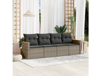 vidaXL 4-dielna záhradná sedacia súprava a vankúše polyratan sivá