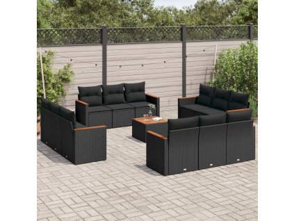 vidaXL 13-dielna záhr. jedálenská súprava s vankúšmi čierna polyratan