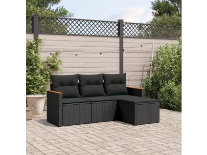 vidaXL 4-dielna záhradná sedacia súprava s podložkami čierna polyratan