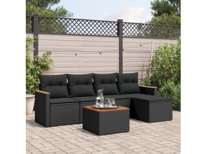 vidaXL 6-dielna záhradná súprava pohoviek s vankúšmi čierna polyratan