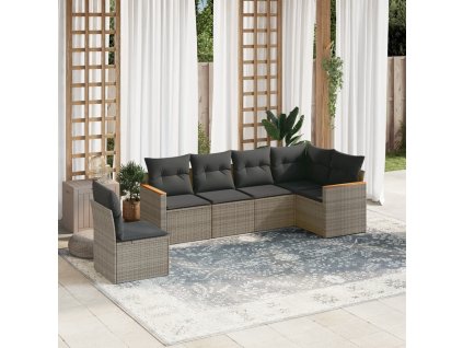 vidaXL 6-dielna záhradná sedacia súprava s podložkami polyratan sivá