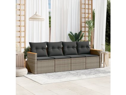 vidaXL 4-dielna záhradná sedacia súprava a vankúše polyratan sivá