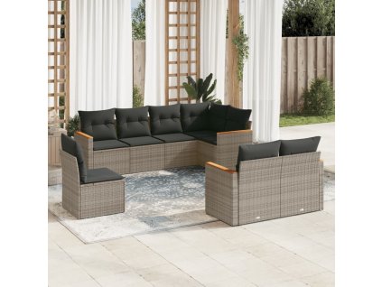 vidaXL 8-dielna záhradná súprava pohoviek s vankúšmi sivá polyratanová