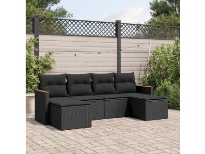 vidaXL 6-dielna záhradná súprava pohoviek s vankúšmi čierna polyratan