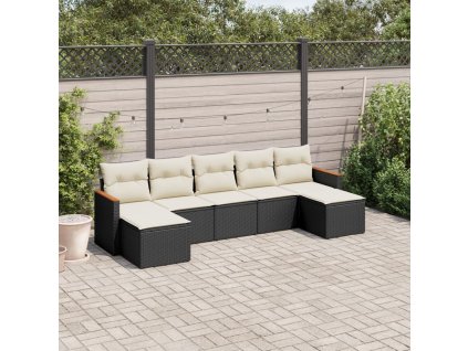 vidaXL 7-dielna záhradná súprava pohoviek s vankúšmi čierna polyratan