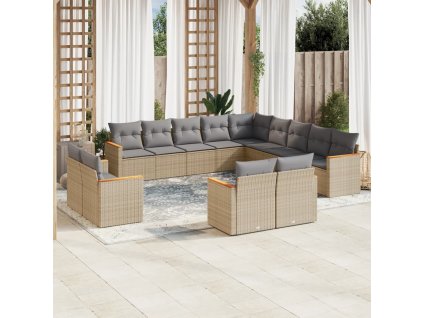 vidaXL 13-dielna záhrad. jedálenská sada vankúše mix béžovej polyratan