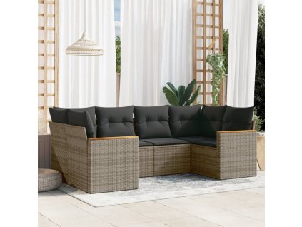 vidaXL 6-dielna záhradná sedacia súprava s podložkami polyratan sivá