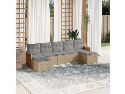 vidaXL 7-dielna záhradná sedacia súprava a vankúše béžová polyratan