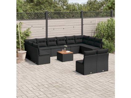 vidaXL 13-dielna záhr. jedálenská súprava s vankúšmi čierna polyratan