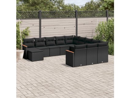 vidaXL 12-dielna záhradná súprava pohoviek s vankúšmi čierna polyratan