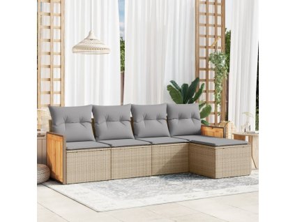 vidaXL 5-dielna záhradná súprava pohoviek s vankúšmi béžová polyratan