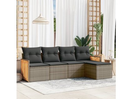 vidaXL 5-dielna záhradná súprava pohoviek s vankúšmi sivá polyratanová