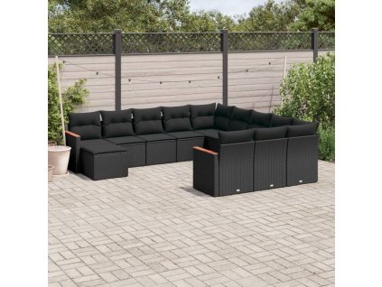 vidaXL 12-dielna záhradná súprava pohoviek s vankúšmi čierna polyratan