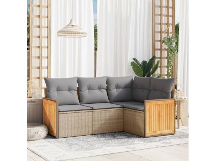 vidaXL 4-dielna záhradná súprava pohoviek s vankúšmi béžová polyratan