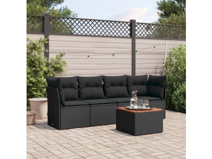 vidaXL 5-dielna záhradná súprava pohoviek s vankúšmi čierna polyratan