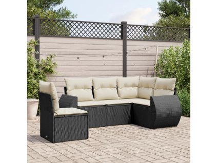 vidaXL 5-dielna záhradná súprava pohoviek s vankúšmi čierna polyratan