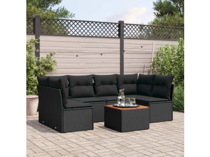 vidaXL 7-dielna záhradná súprava pohoviek s vankúšmi čierna polyratan