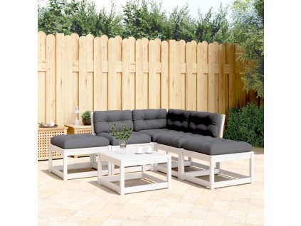 vidaXL 5-dielna záhr.súprava pohoviek a vankúše biela borovicový masív