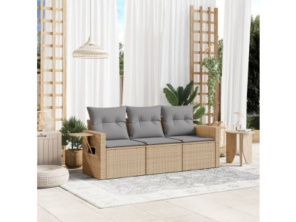 vidaXL 3-dielna záhradná súprava pohoviek s vankúšmi béžová polyratan