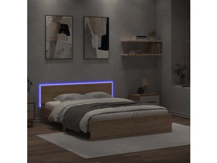 vidaXL Posteľný rám s čelom a LED dub sonoma 160x200 cm