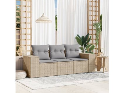 vidaXL 3-dielna záhradná súprava pohoviek s vankúšmi béžová polyratan