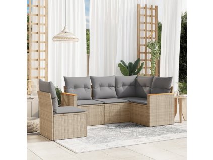 vidaXL 5-dielna záhradná súprava pohoviek s vankúšmi béžová polyratan