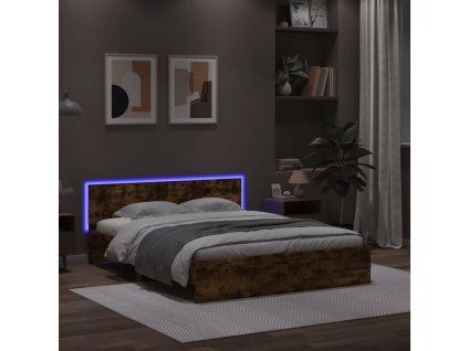 vidaXL Posteľný rám s čelom a LED dymový dub 160x200 cm