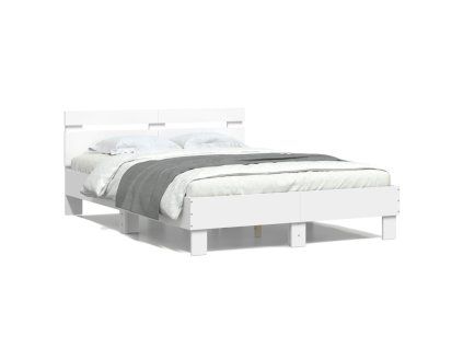 vidaXL Posteľný rám s čelom a LED biely 135x190 cm