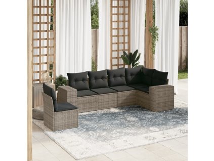 vidaXL 6-dielna záhradná sedacia súprava s podložkami polyratan sivá