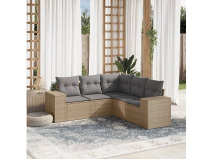 vidaXL 5-dielna záhradná súprava pohoviek s vankúšmi béžová polyratan