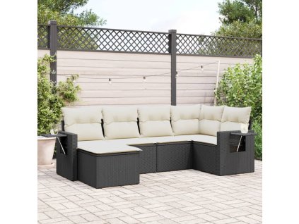 vidaXL 6-dielna záhradná súprava pohoviek s vankúšmi čierna polyratan