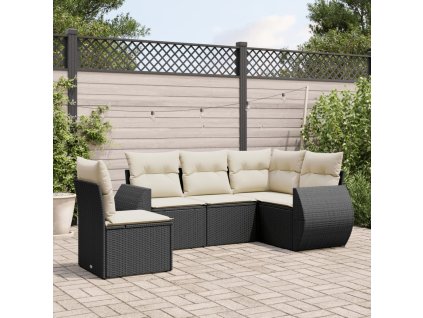 vidaXL 5-dielna záhradná súprava pohoviek s vankúšmi čierna polyratan