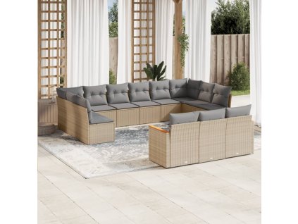 vidaXL 13-dielna záhradná súprava pohoviek s vankúšmi béžová polyratan