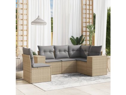 vidaXL 5-dielna záhradná súprava pohoviek s vankúšmi béžová polyratan