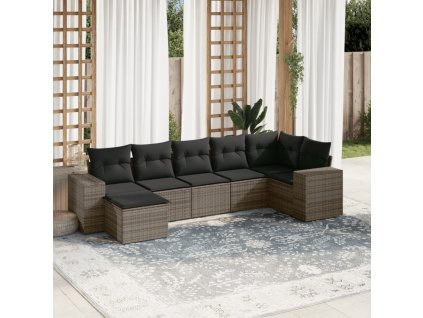 vidaXL 7-dielna záhradná súprava pohoviek s vankúšmi sivá polyratanová