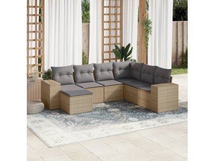 vidaXL 7-dielna záhradná sedacia súprava a vankúše béžová polyratan