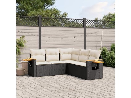 vidaXL 5-dielna záhradná súprava pohoviek s vankúšmi čierna polyratan