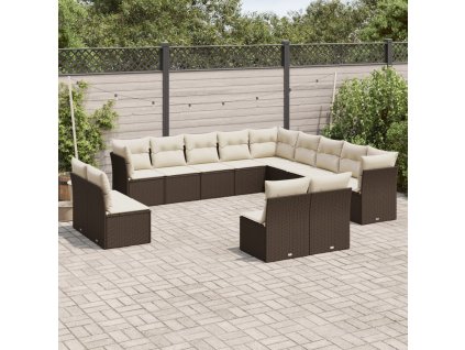 vidaXL 13-dielna záhradná súprava pohoviek s vankúšmi hnedá polyratan