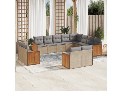vidaXL 12-dielna záhradná sedacia súprava a vankúše béžová polyratan