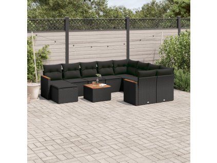vidaXL 11-dielna záhradná sedacia súprava vankúše polyratan čierna