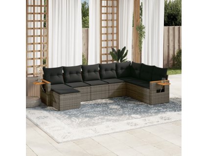 vidaXL 8-dielna záhradná súprava pohoviek s vankúšmi sivá polyratanová