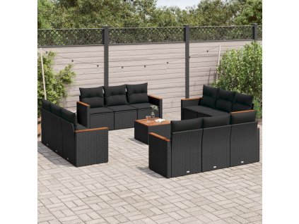 vidaXL 13-dielna záhr. jedálenská súprava s vankúšmi čierna polyratan