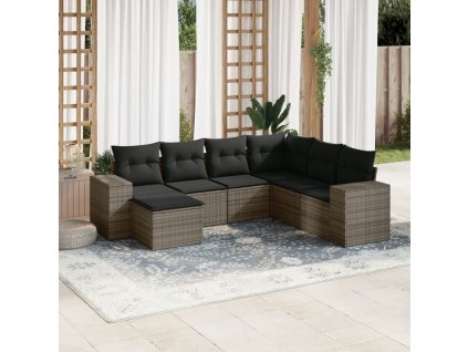 vidaXL 7-dielna záhradná súprava pohoviek s vankúšmi sivá polyratanová