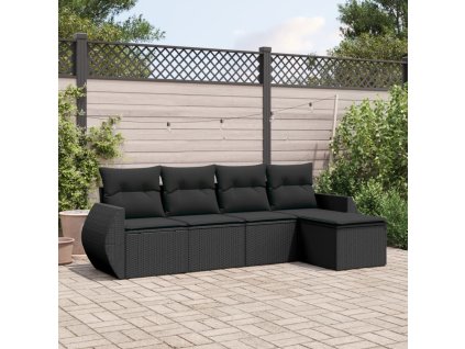 vidaXL 5-dielna záhradná súprava pohoviek s vankúšmi čierna polyratan